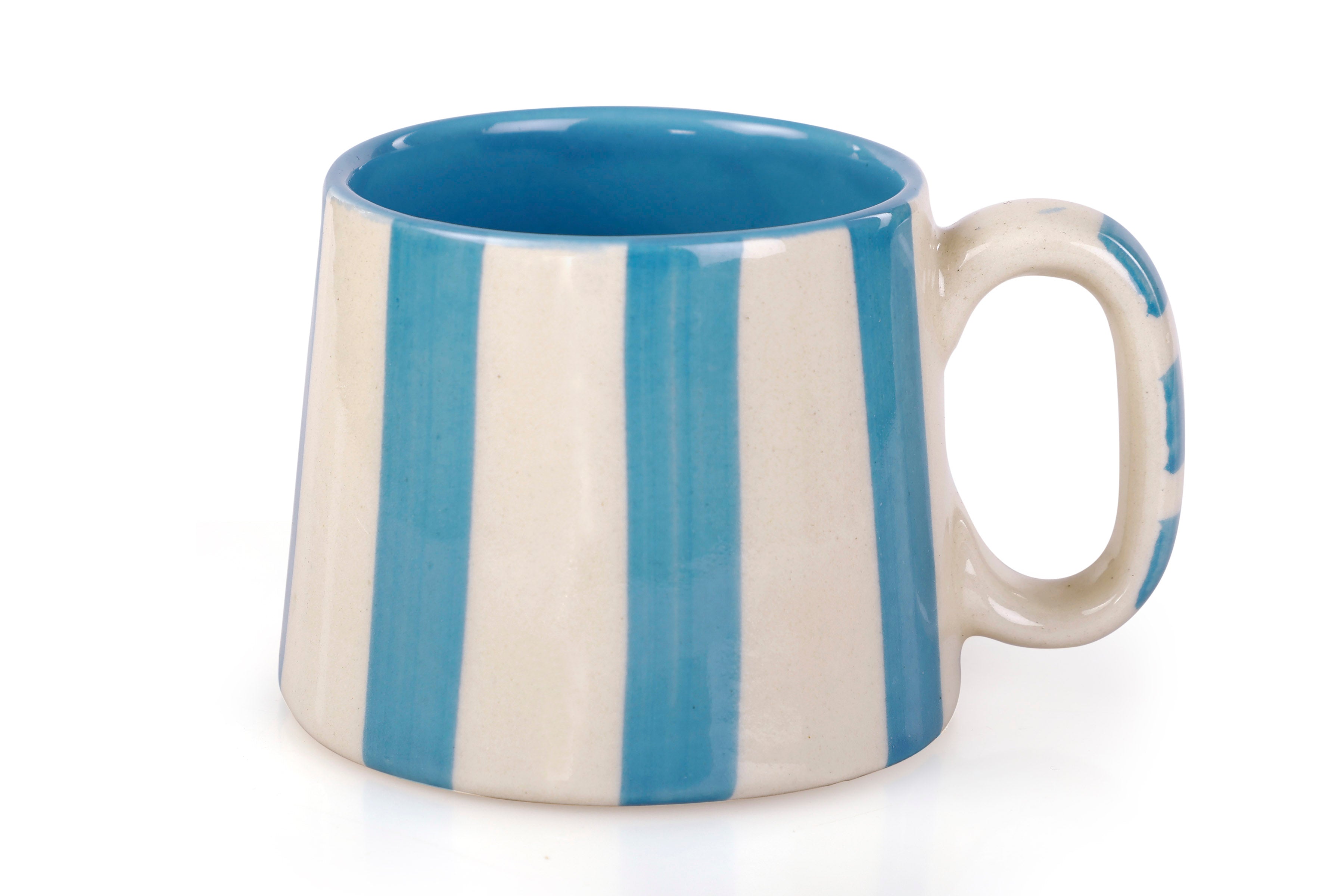 Ceramic Aqua Blue Stripe Coffee cup - Thumbnail 3