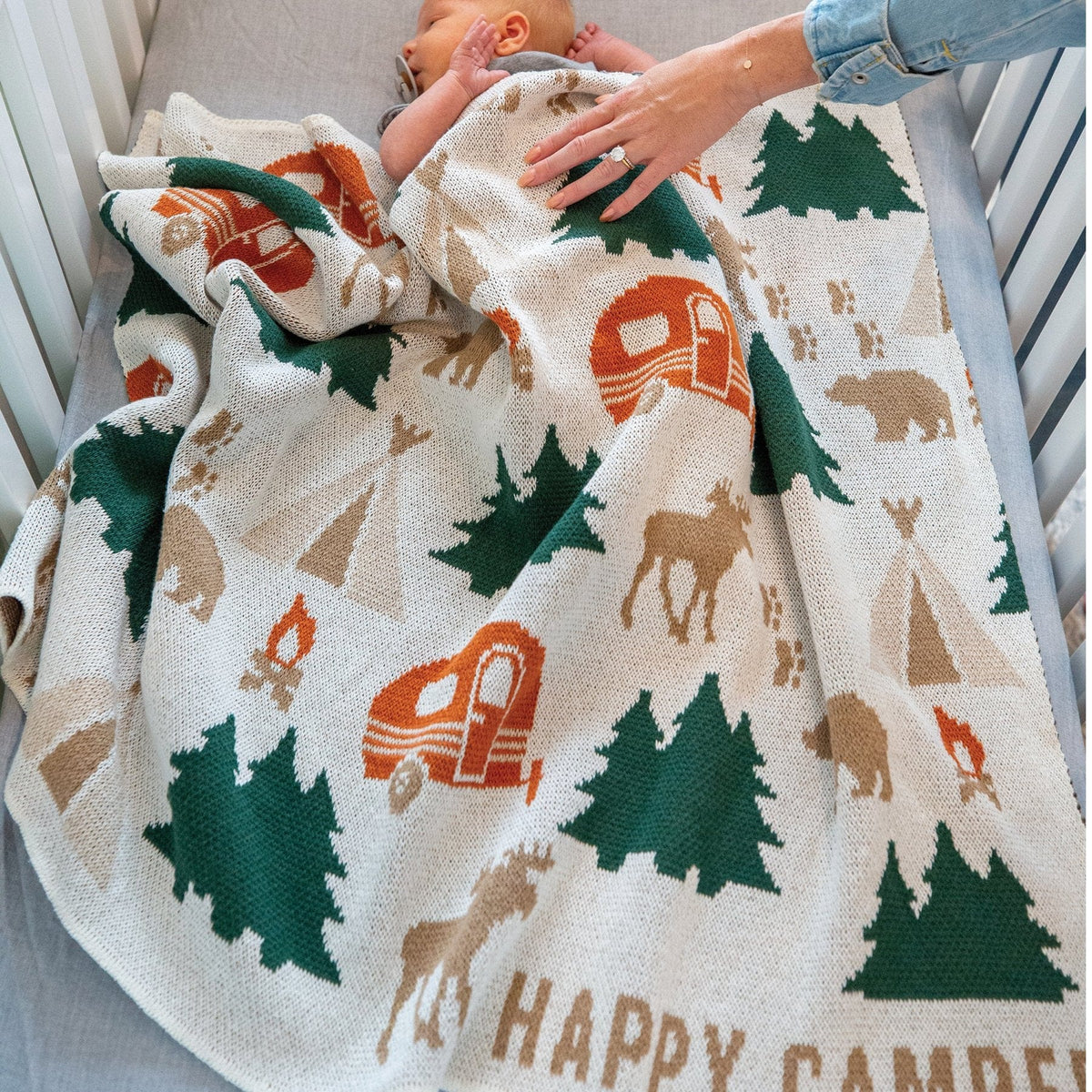 in2green Eco Baby Throws Baby Cotton Knit Blanket - Happy Camper 655646738291 BB02HC1