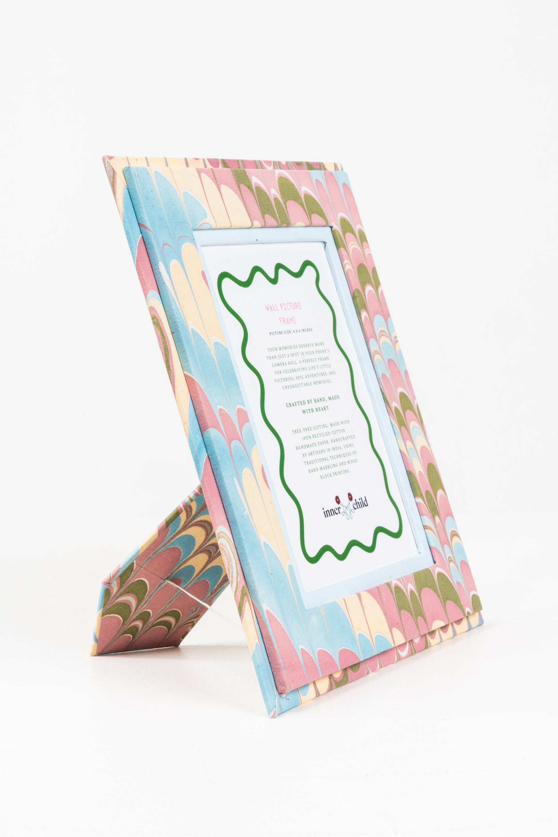 Hand-marbled lilac blues 4x6 picture frame, Inner Child design