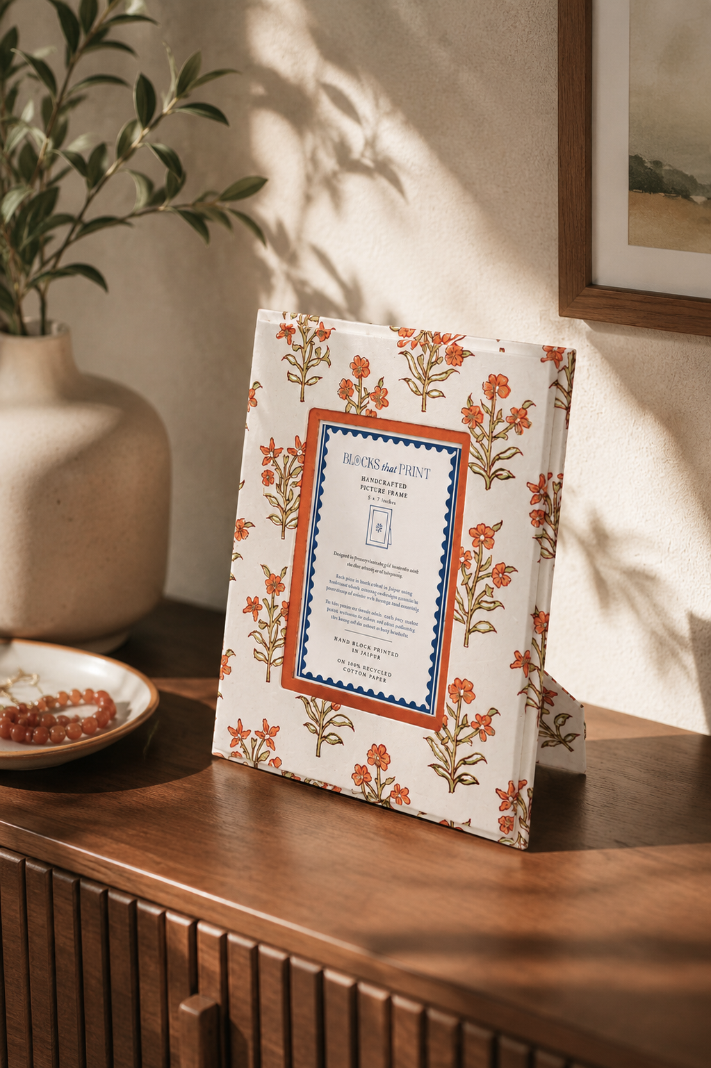 Large Block Print Photo Frame (5 by 7) - Leela Apricot