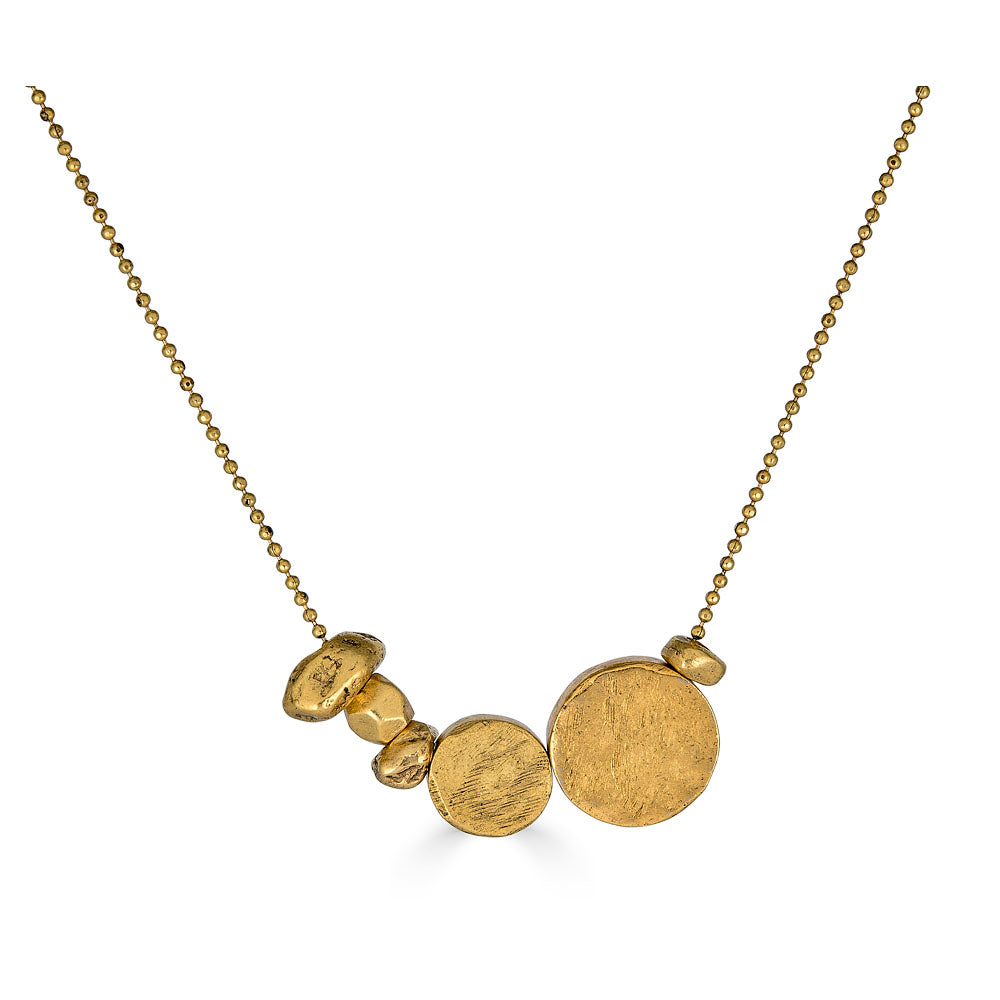 Gold necklace with asymmetrical round beads on a fine ball chain