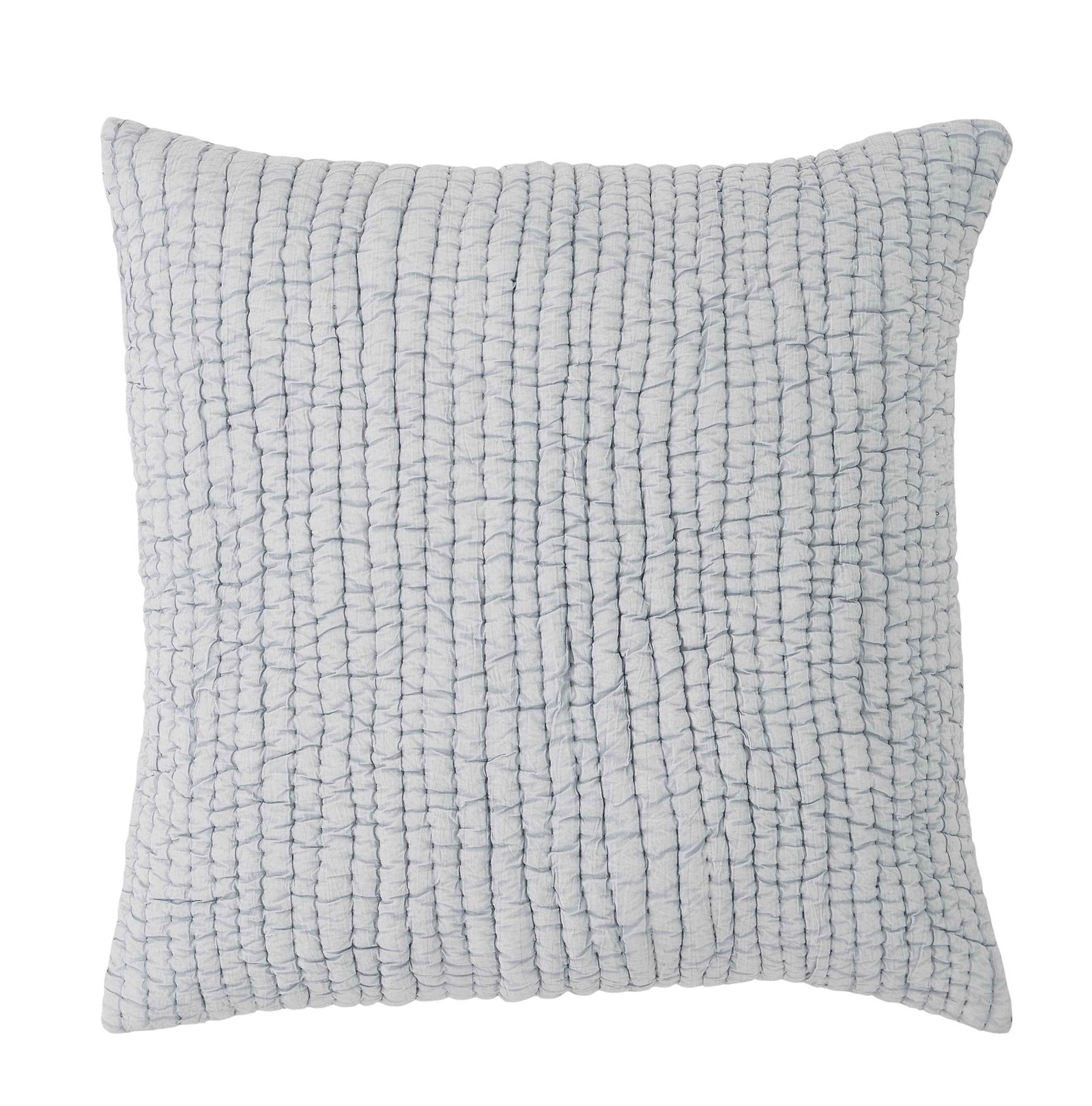 ES-316-DUP-X_1|Serene light blue-gray decorative quilt sham pillow with unique ruched horizontal quilting, adding textured comfort.