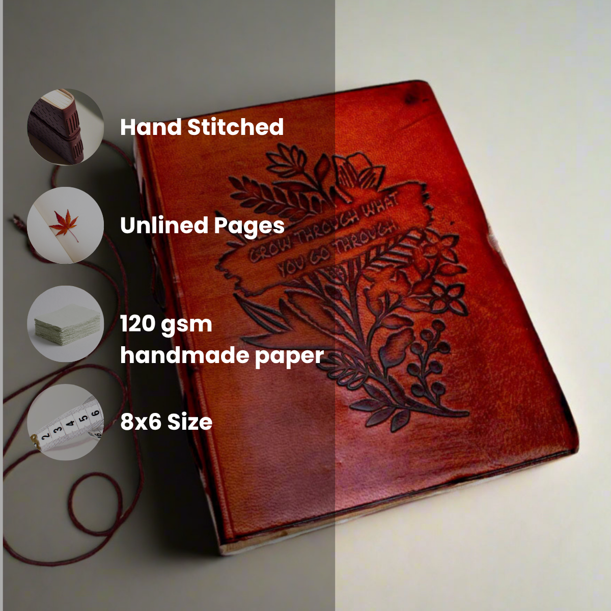 Handcrafted notebook embossed with powers - designed for your perfect healing partner, reminding you that every challenge in life holds an opportunity for evolution and new beginnings