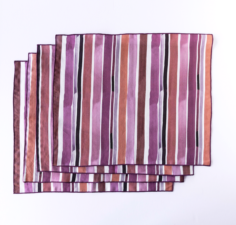 Lisbon Stripe linen placemat styled on place setting - Goldie Home