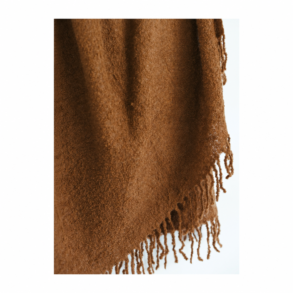 Cacao Brown handloomed alpaca bouclé throw blanket, made in Peru
