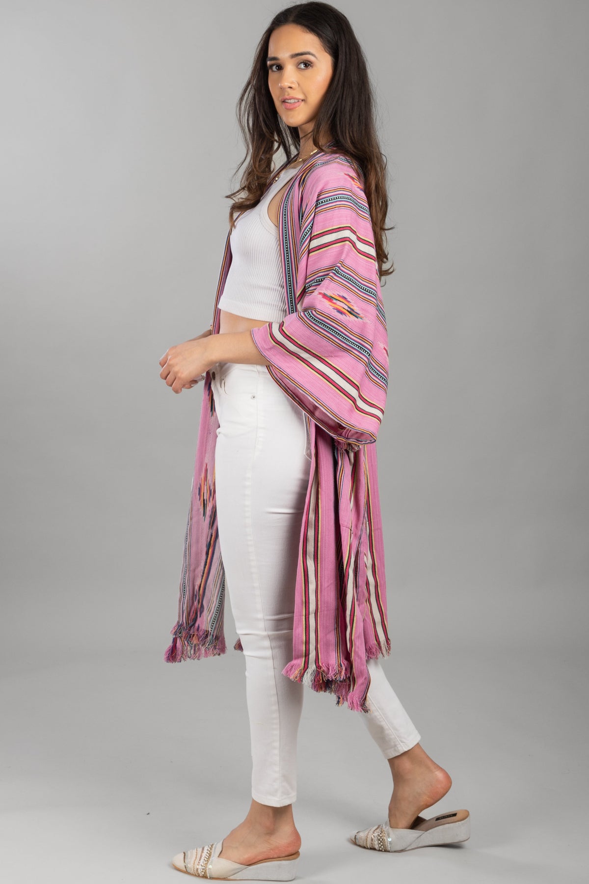 Ikat Striped Jacket Pink