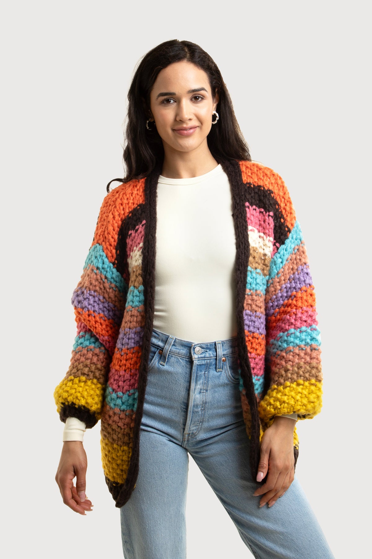 Rainbow Knitted Cardigan - Brown