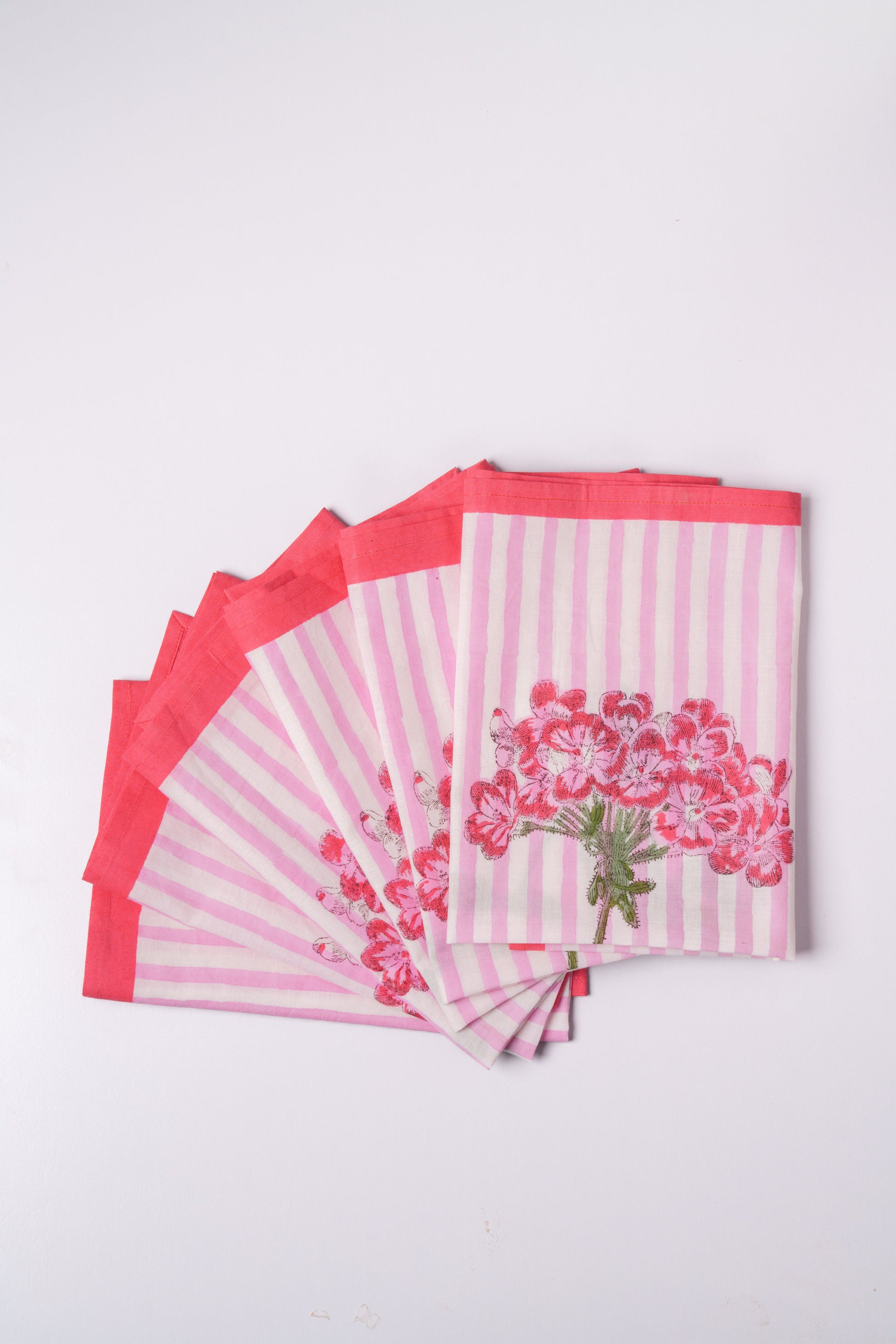 Stacked pink striped blockprint napkins set of 4