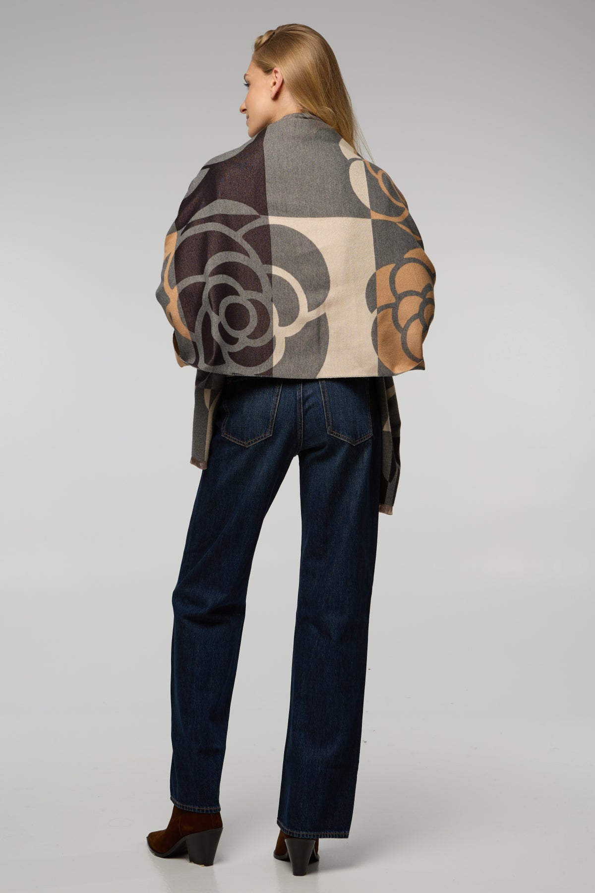 Geo Floral Reversible Scarf - Grey