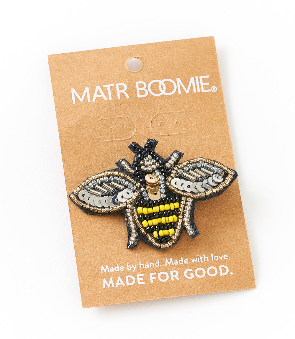 Bala Mani Beaded Bee Brooch Pin - Handmade