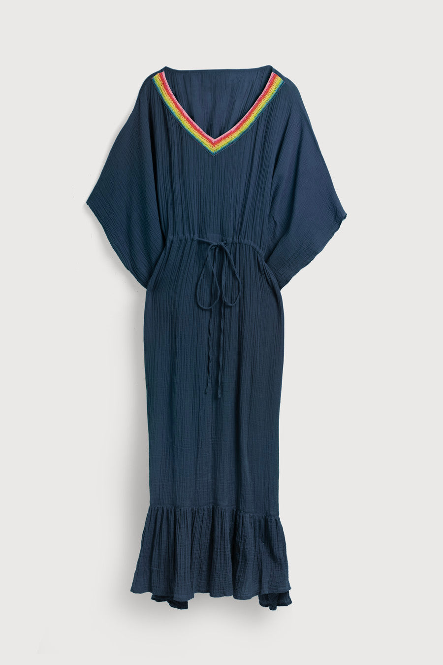 Crochet Rainbow Kaftan Maxi - Navy