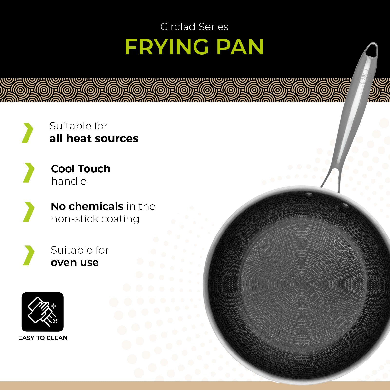 BE | LIVING - Circlad Series - 10” / 26 cm Frying Pan - Triply Stainless Steel Circlad
