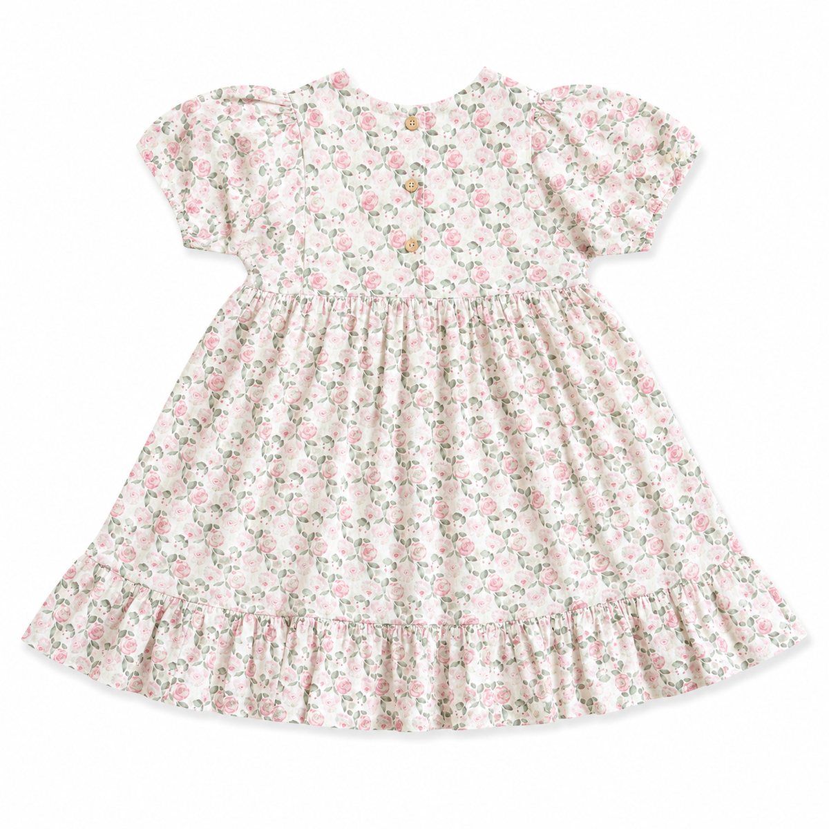 Floral dress with puff sleeves on a white background