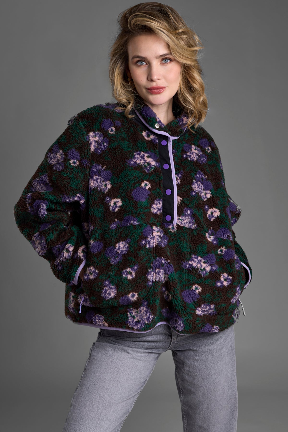 Floral Sherpa Jacket Black