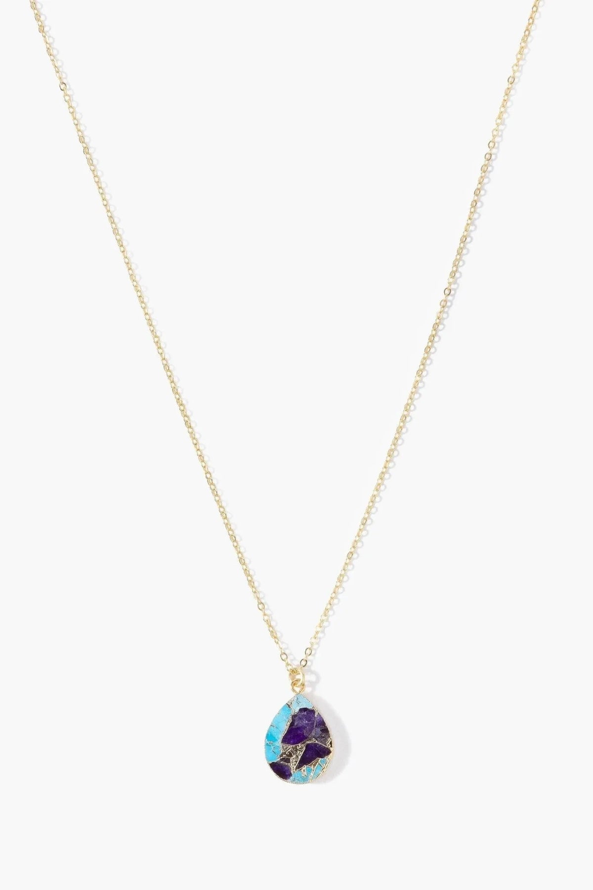 Mojave Pear Shape Mixed Gemstone Pendant Necklace Blue