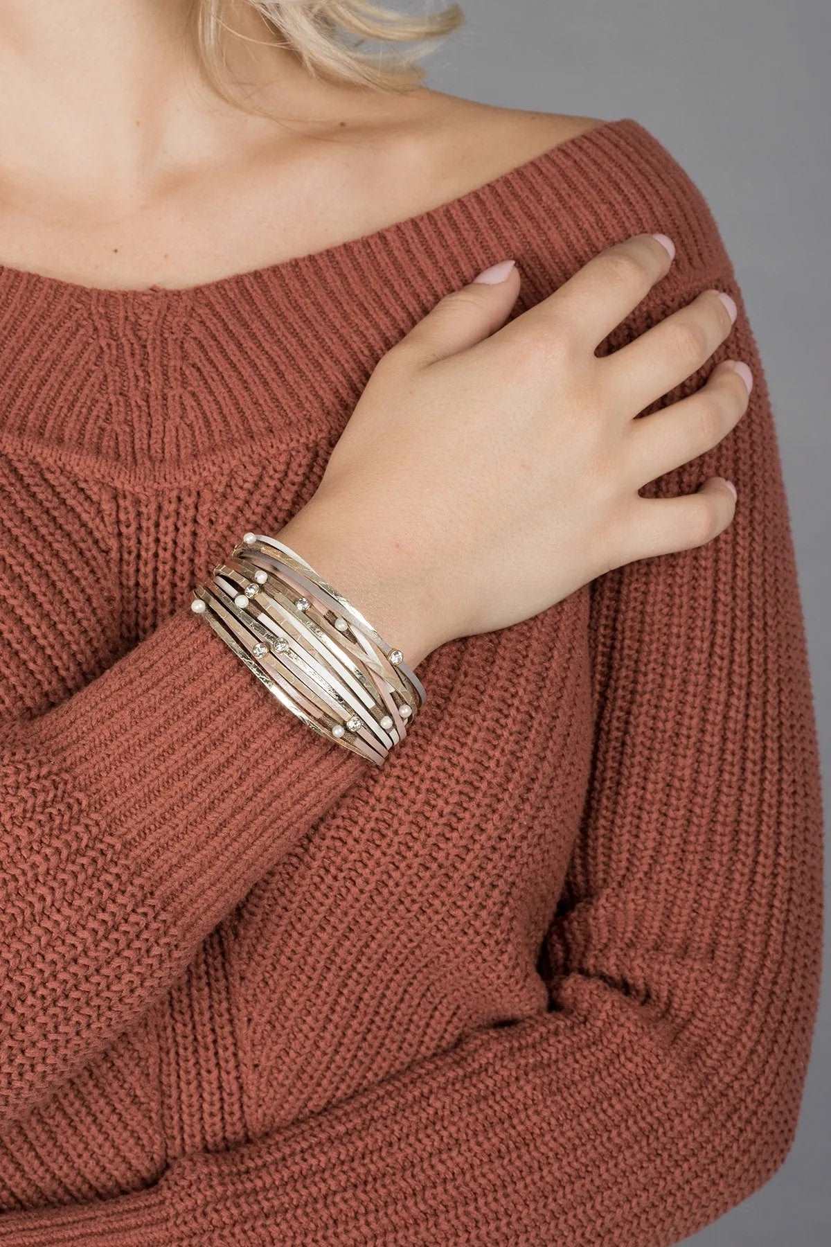 Vibrant Leather Multi Strand Bracelet - Burly Wood
