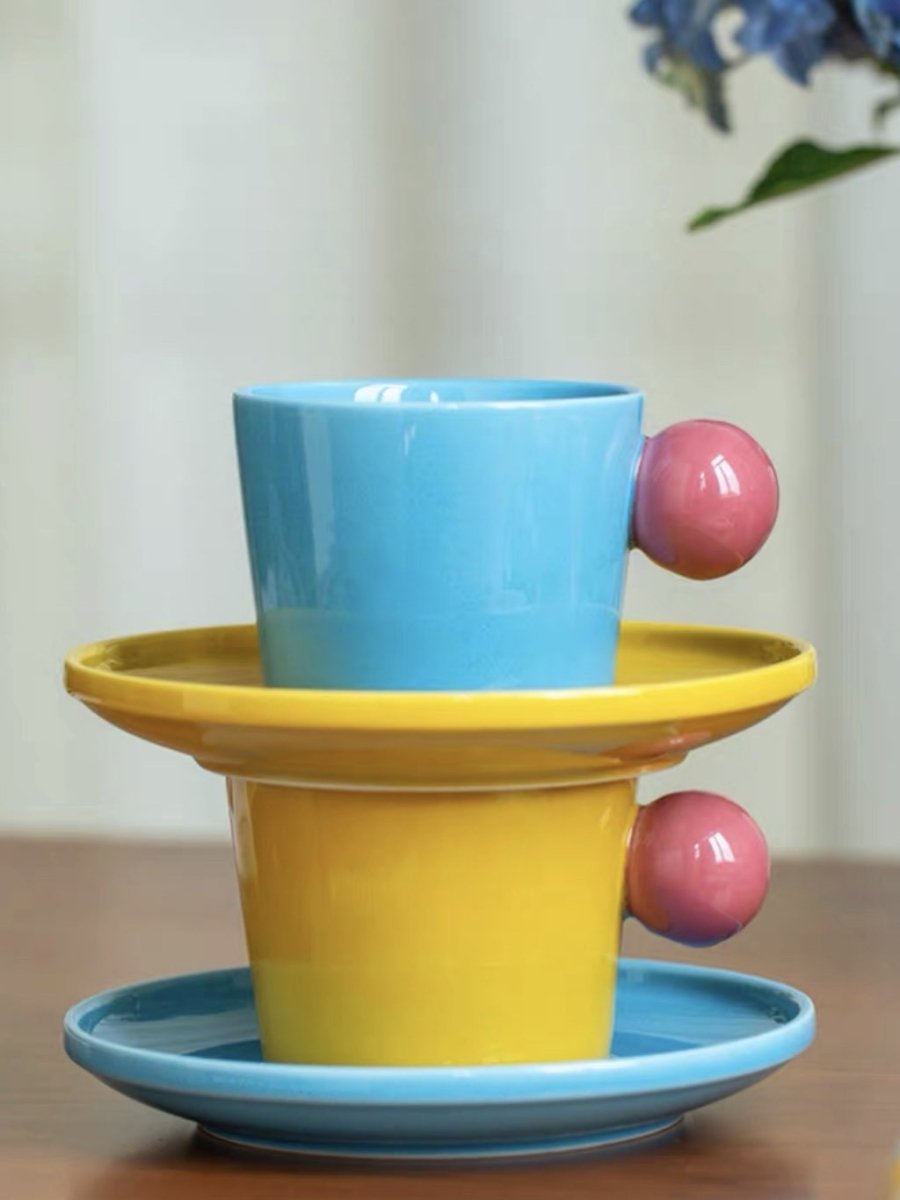 Handmade Skittles Coffee Mug With Saucer - Cute Dopamine Espresso Cup - Mugs - Skittles Coffee Mug With Saucer - Style A - INSPECIAL HOME