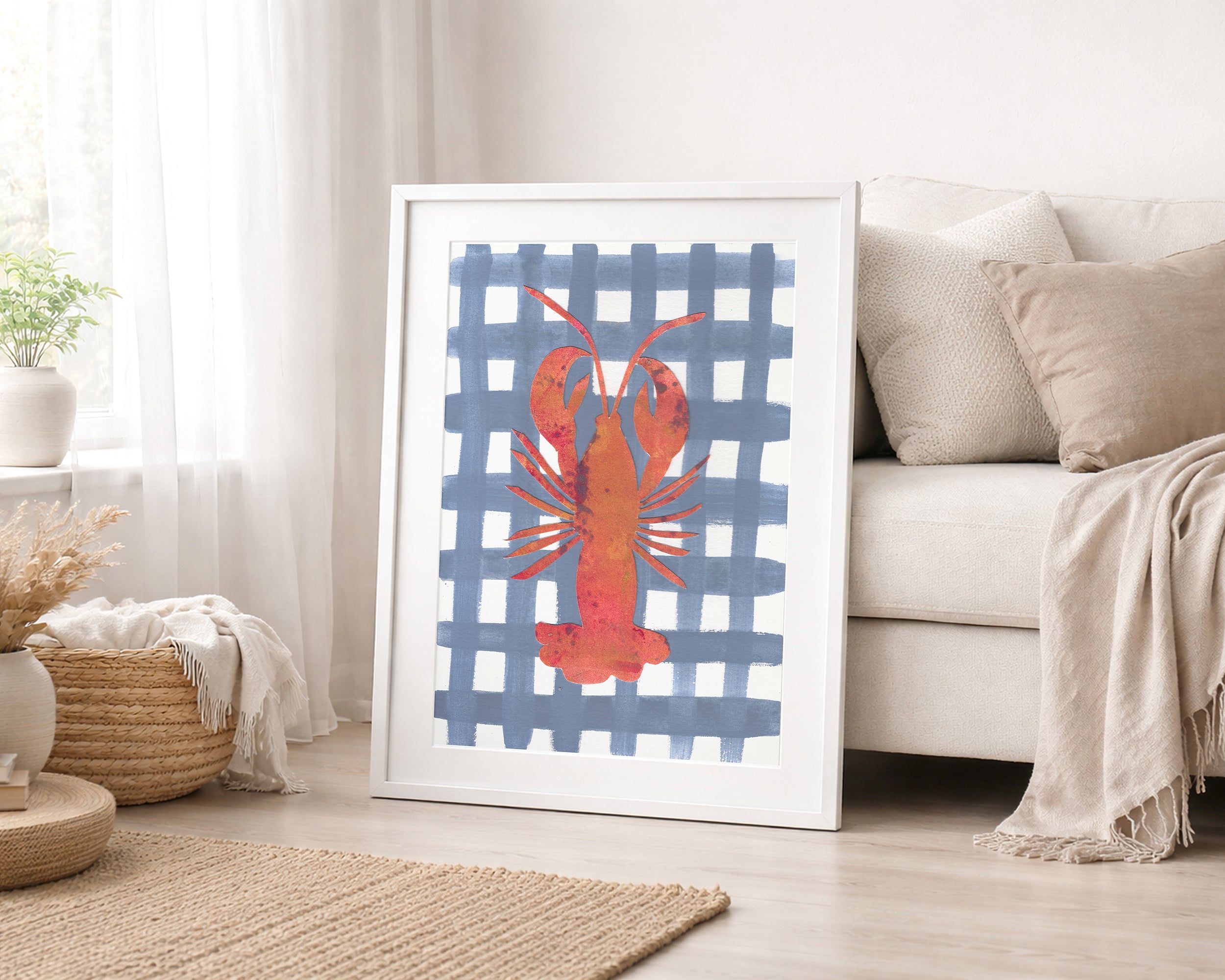 Lobster & Gingham Large Framed Print