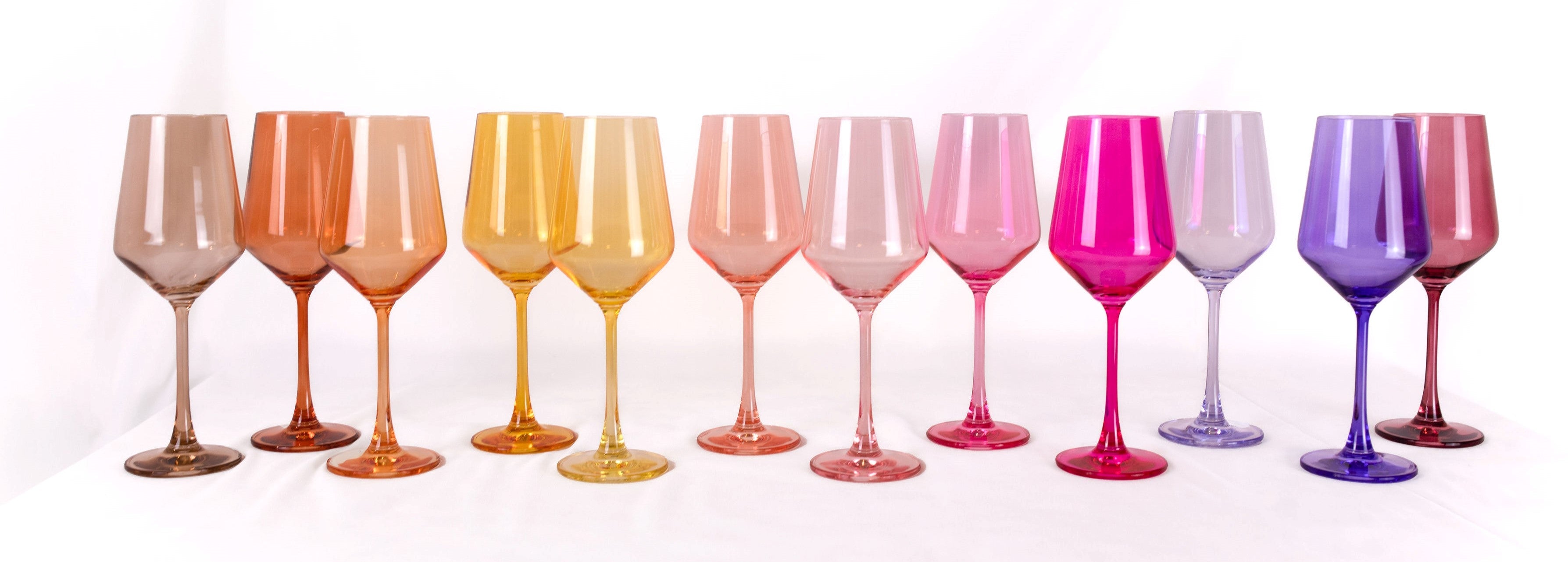 12 different colored wine glasses