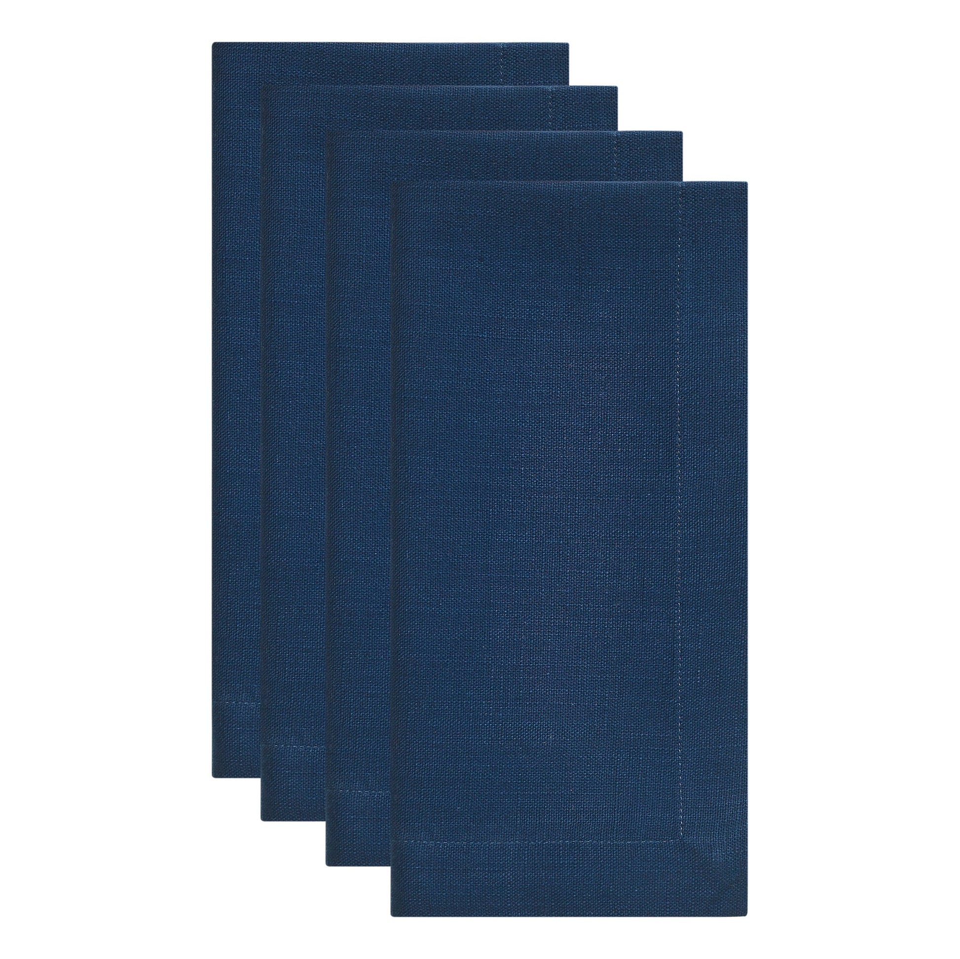 NP-4801-2020_2|Set of four folded navy blue linen-feel cloth dinner napkins, durable and elegant for dining, parties, or everyday use.