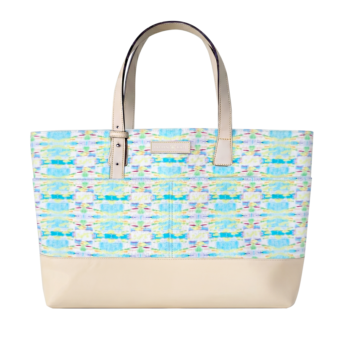 Ocean Boulevard Celine-Style Large Canvas Tote, with Visible Leather Base & Snap Closure