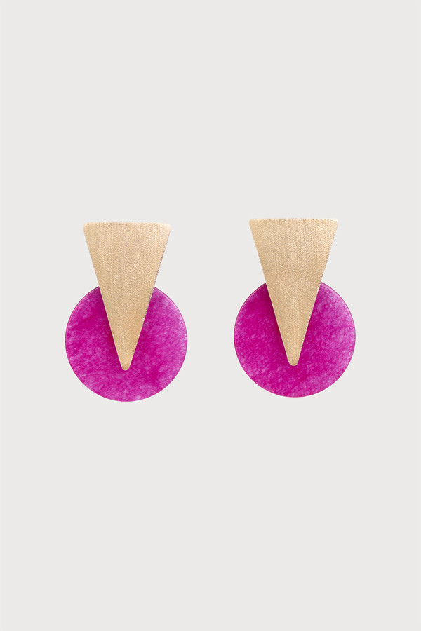 Triangle Disc Duet Earrings Fuchsia