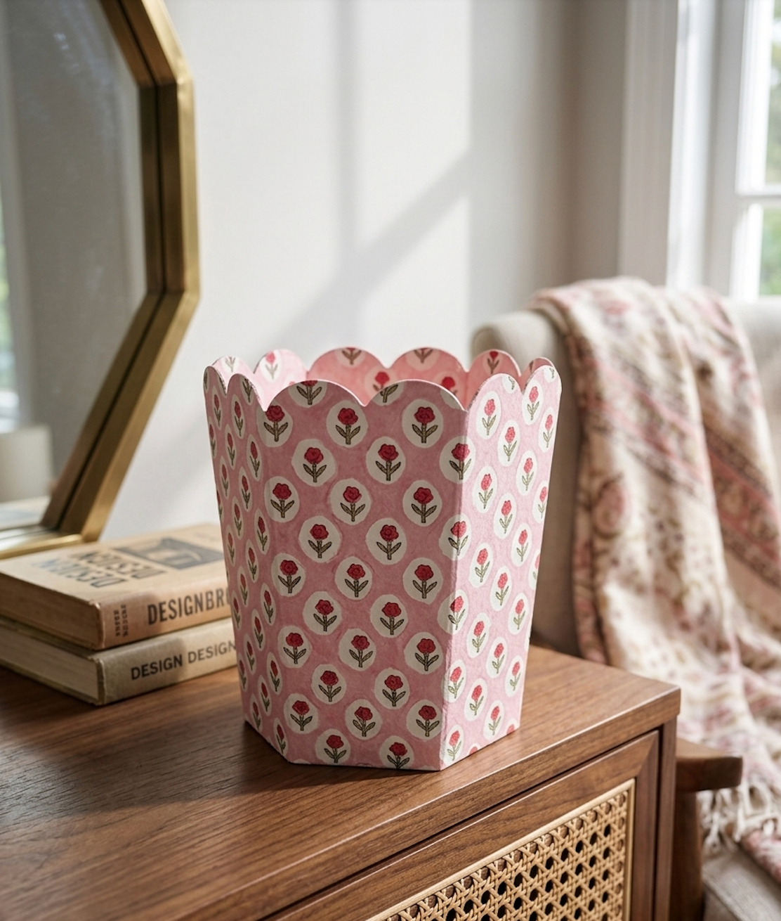 Block Print Storage/Waste Basket - Tea Rose (Collapsible)