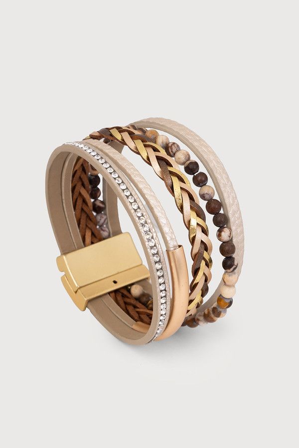 Braided Boho Leather Bracelet - BEIGE