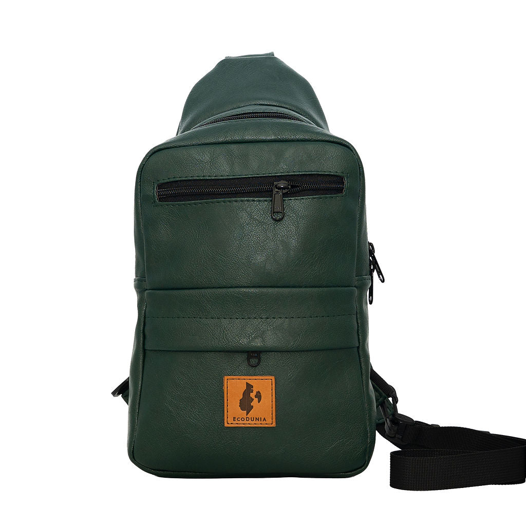 Umoja forest green vegan leather sling bag #color_forest-green