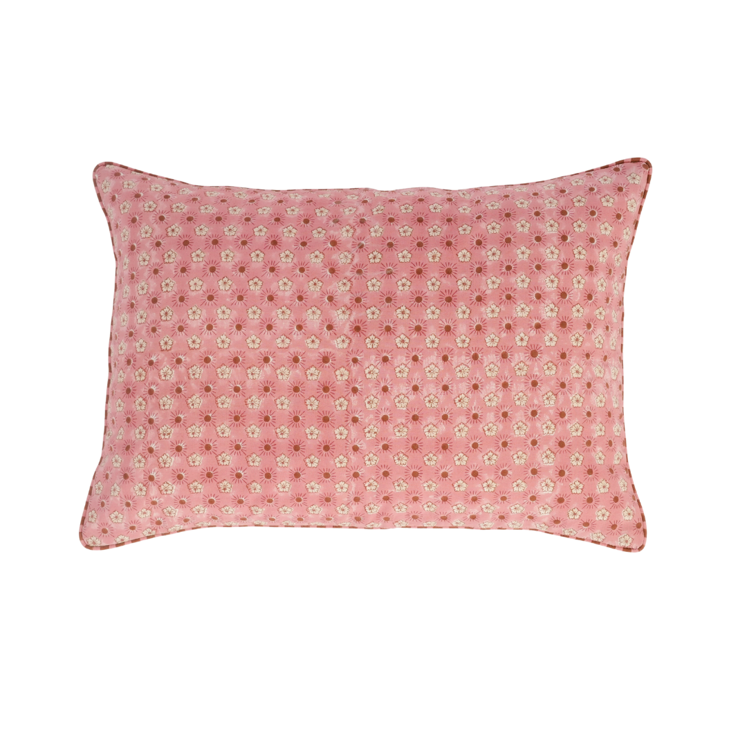 Flaxfield - Hand Block-Printed Cotton Lumbar Pillowcase (Rose)