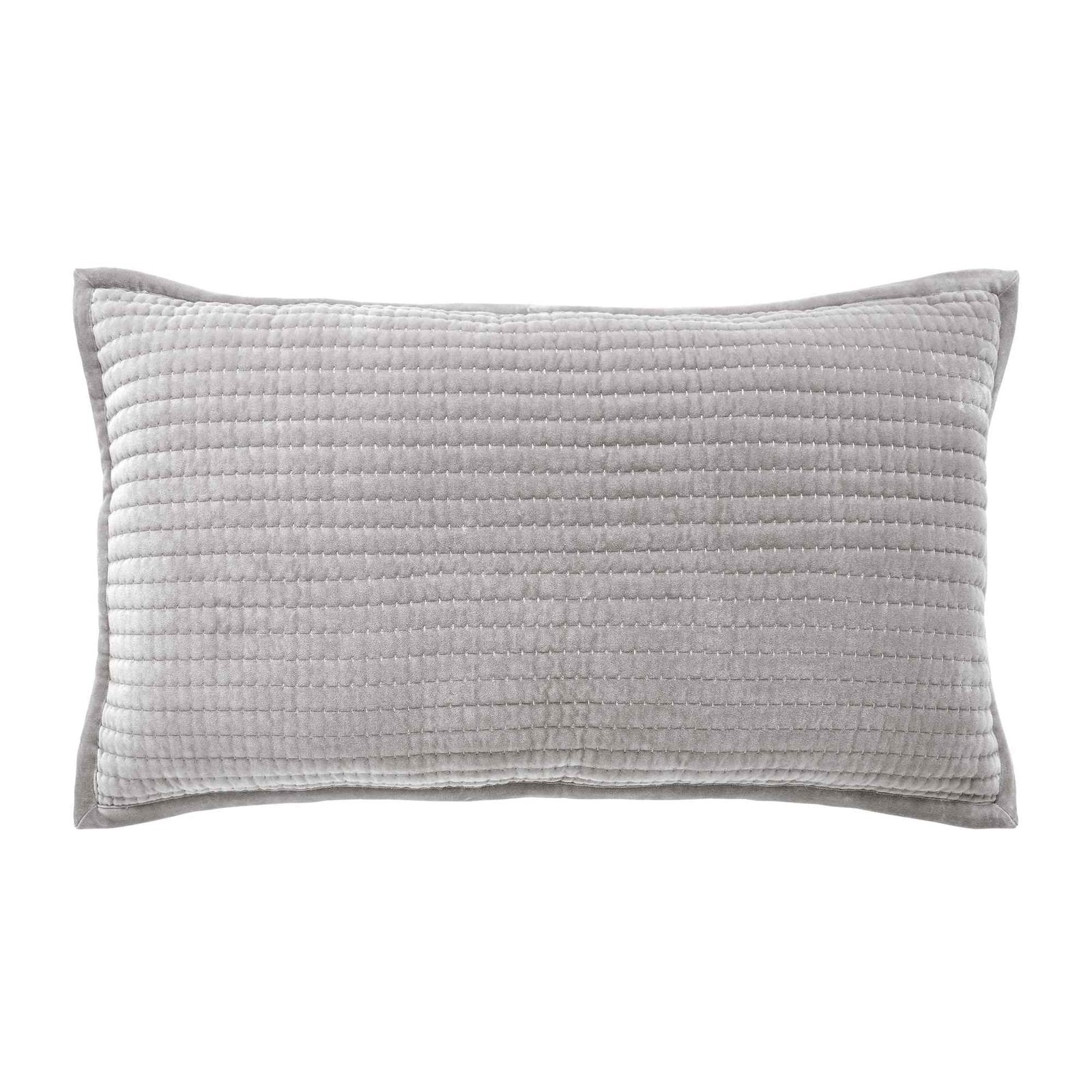 KS-188-2036_1|Stylish light grey coverlet pillow sham with subtle horizontal channel quilting, perfect for modern bedroom elegance.