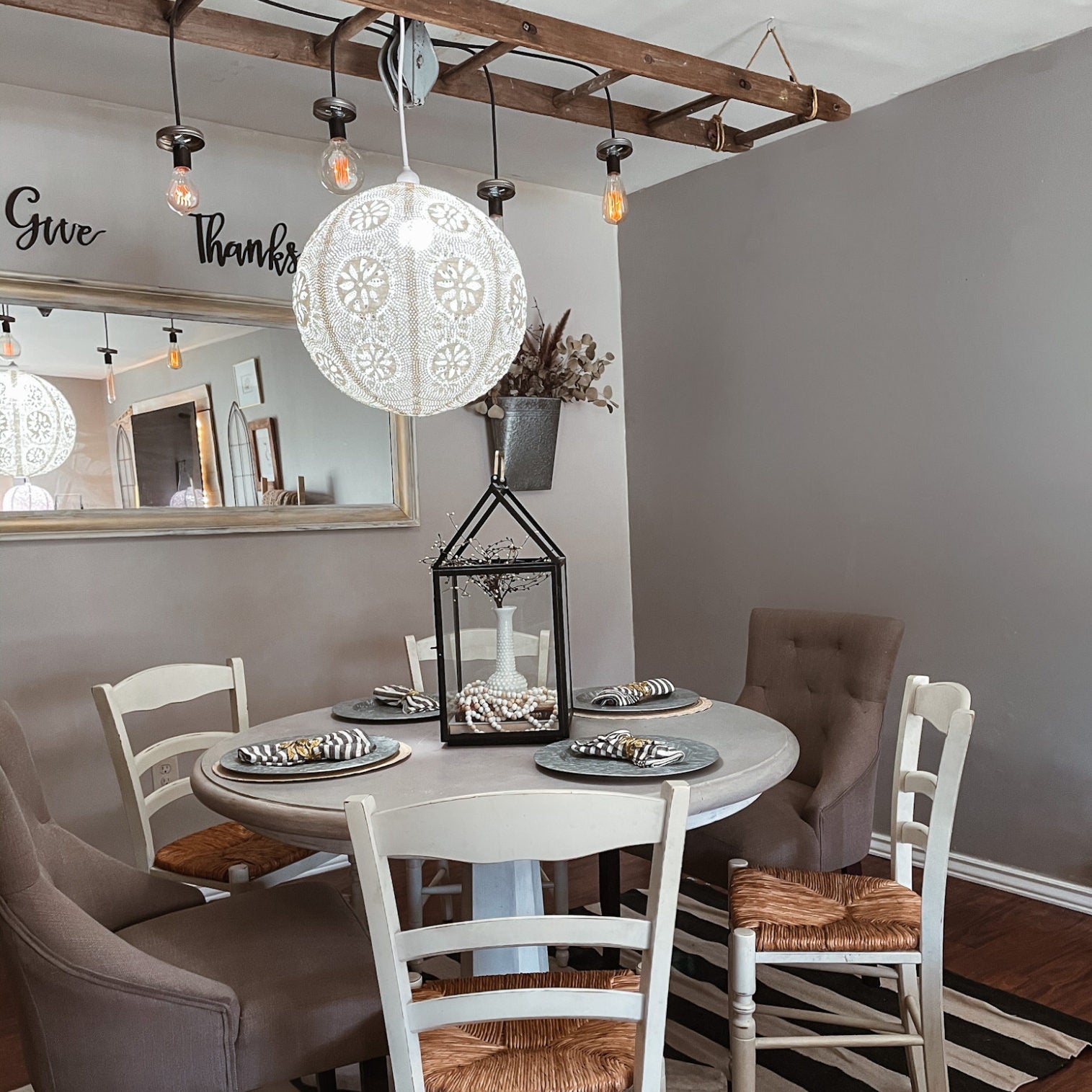 Soji Stella Nova Indoor Outdoor Tyvek Pendant Lamp over dining table