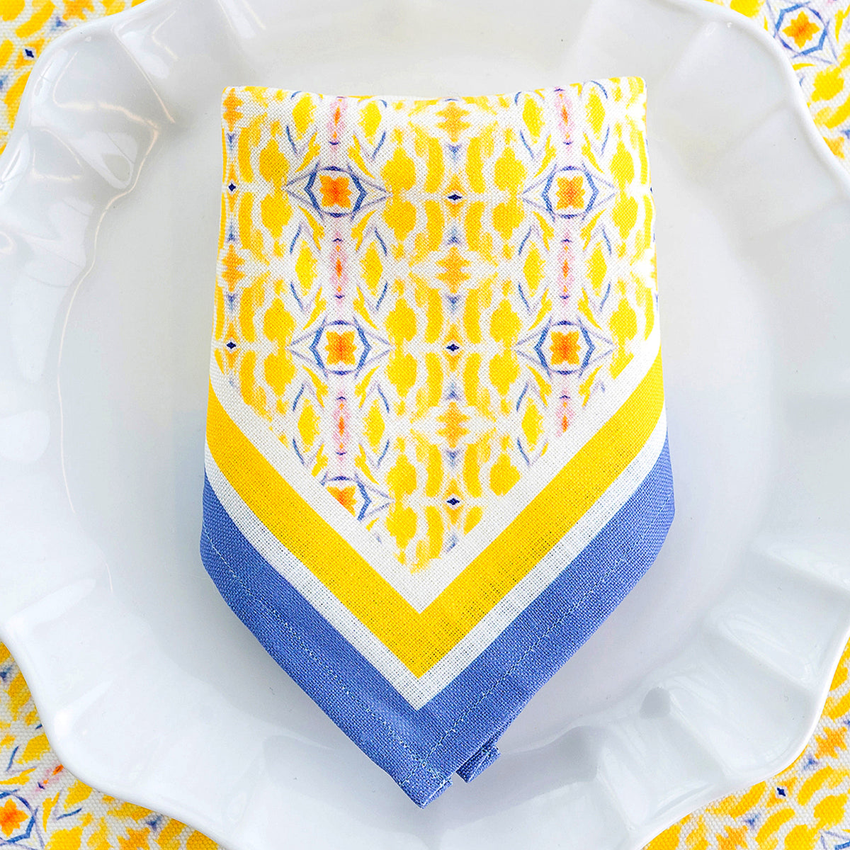 Double Lemon with Orange Marigold Cotton-Linen Dinner Napkins (Set of 4)