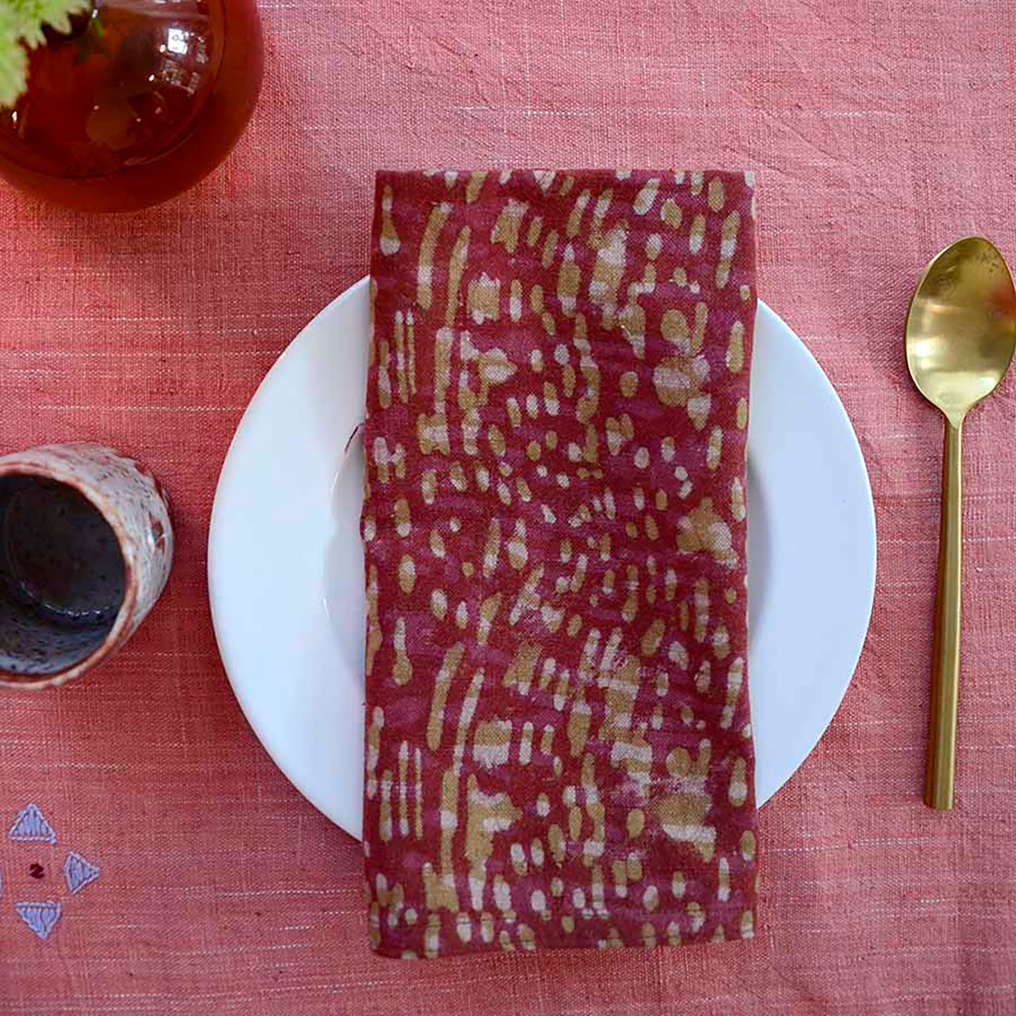 Rustic Handmade Cotton Napkins (Set of 4) - Barkha Orange