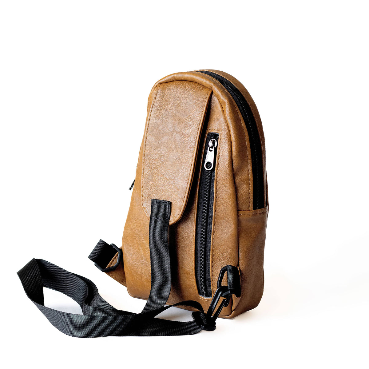 Buru dark tan vegan leather hands-free sling bag #color_brown