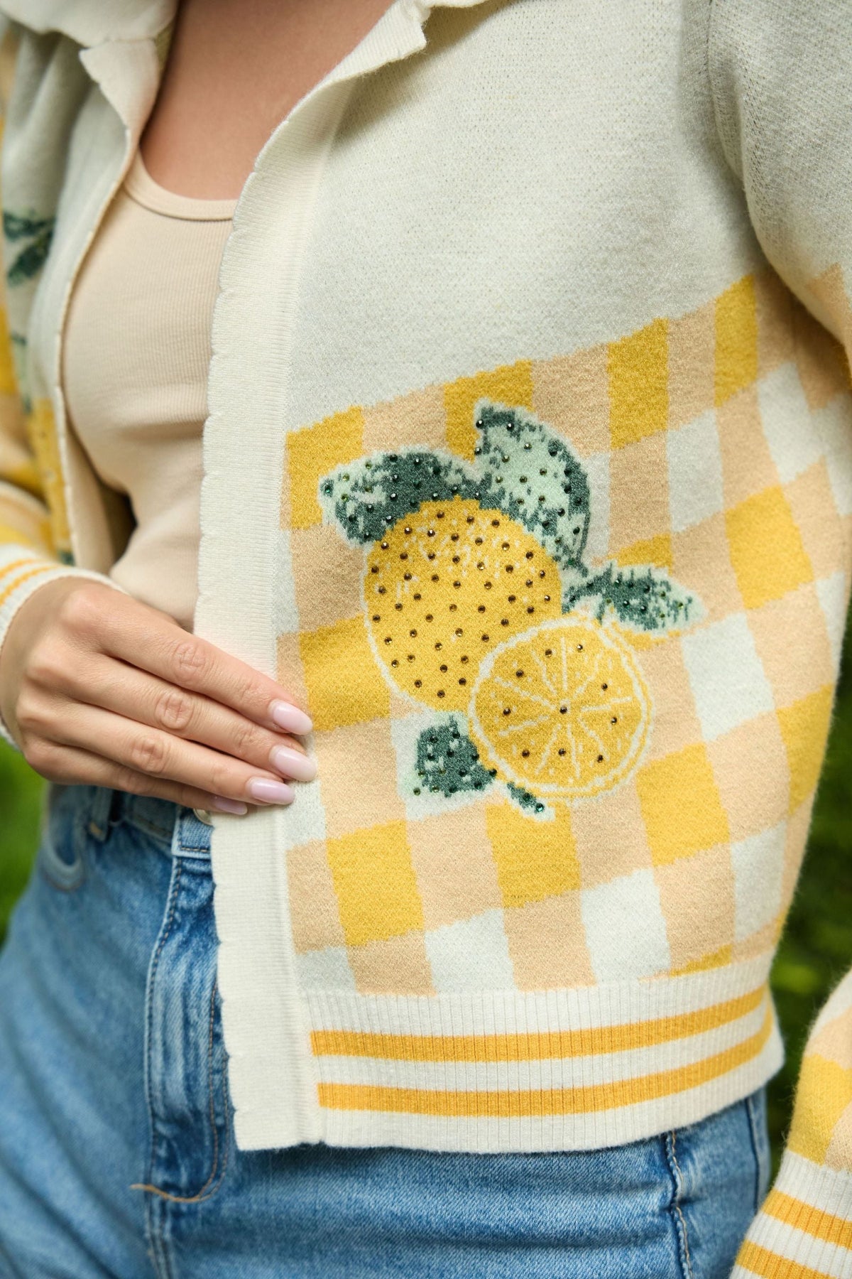 Lemon Check Knit Cardigan- Yellow