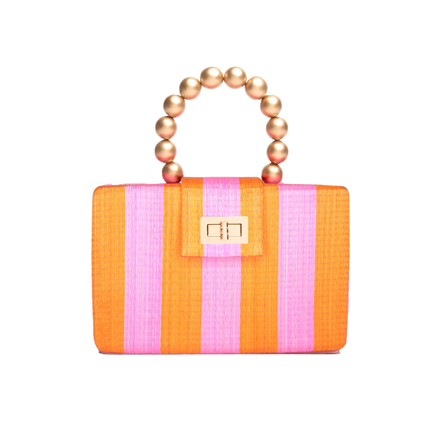 THE LOUISA Pink & Orange Stripe Woven Straw Clutch Bag