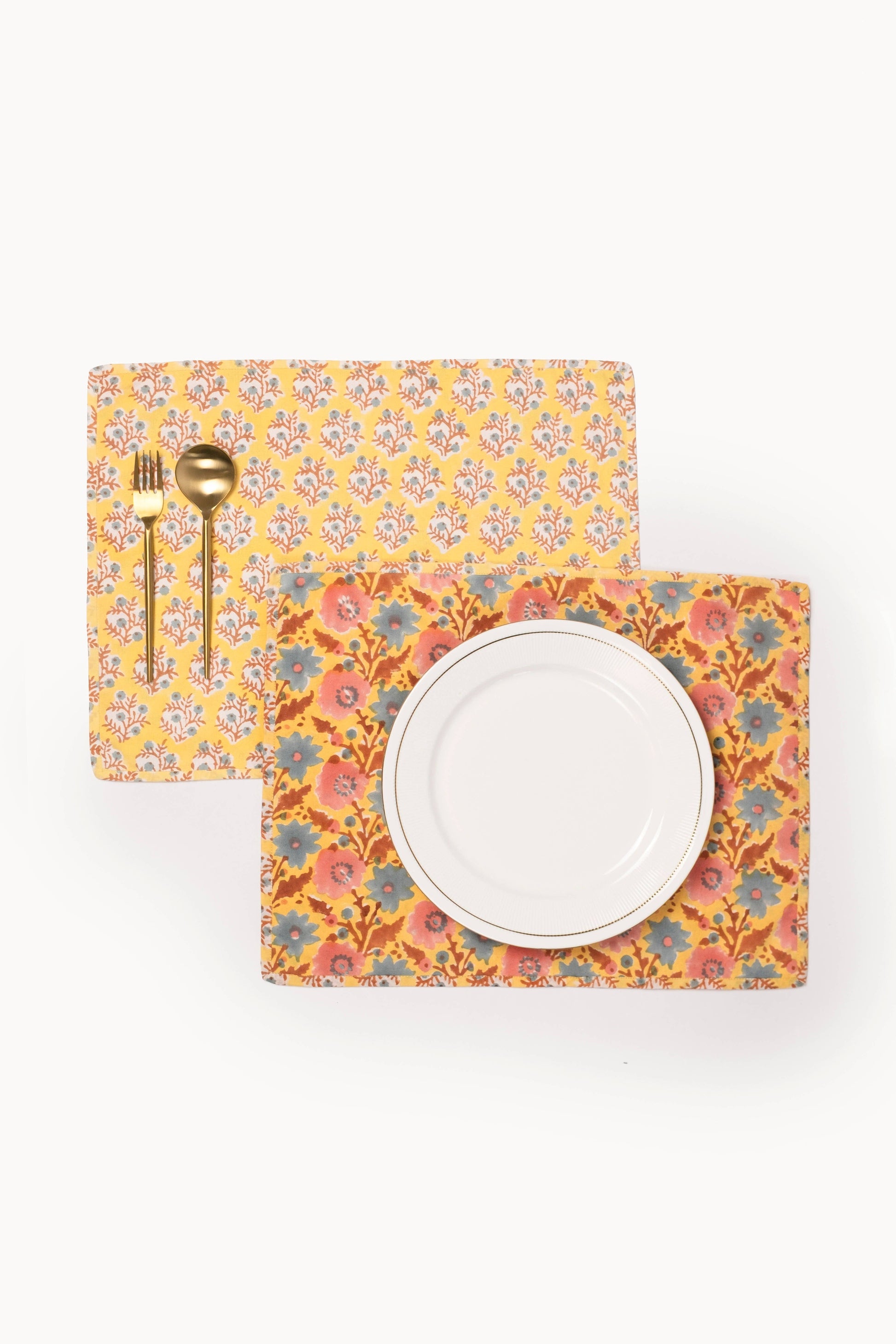 Amaltas Yellow Reversible Block Print Placemats (Set of 2)