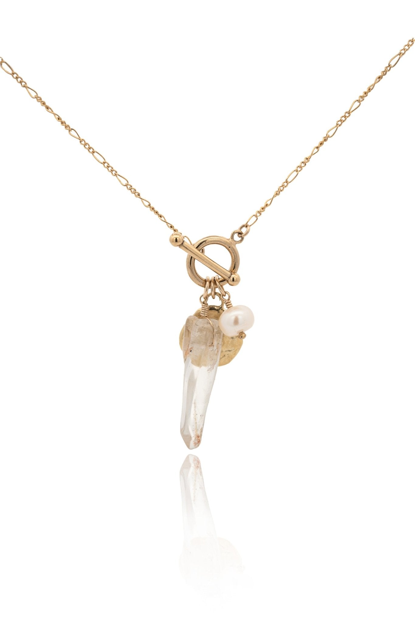 Selene Gold Charm Necklace with Pearl and Crystal - Dea Dia