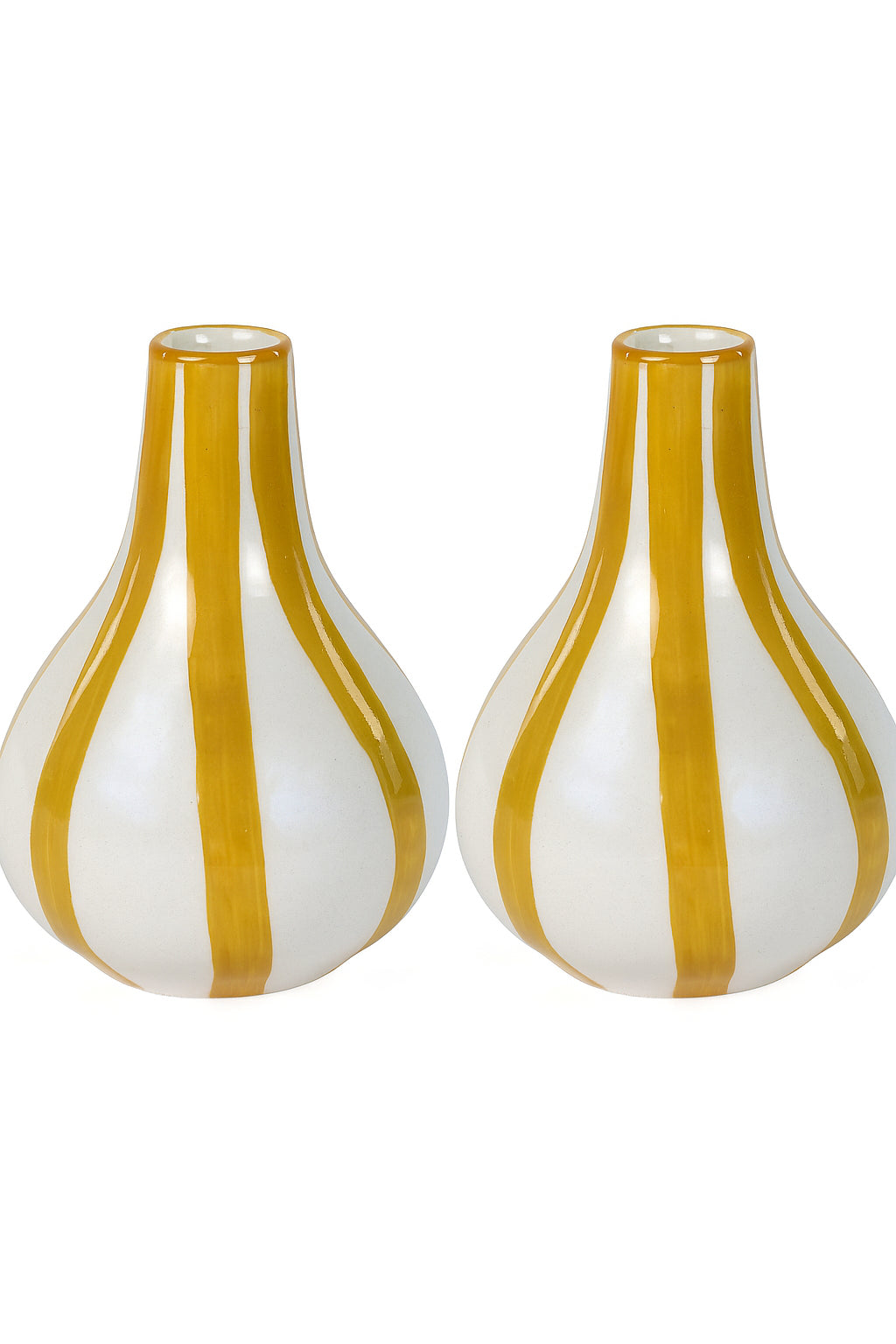 Ceramic Stripe  bud vase, Yellow-  3.5 x 3.5 x 4.75 Inches ( Set of 2 )