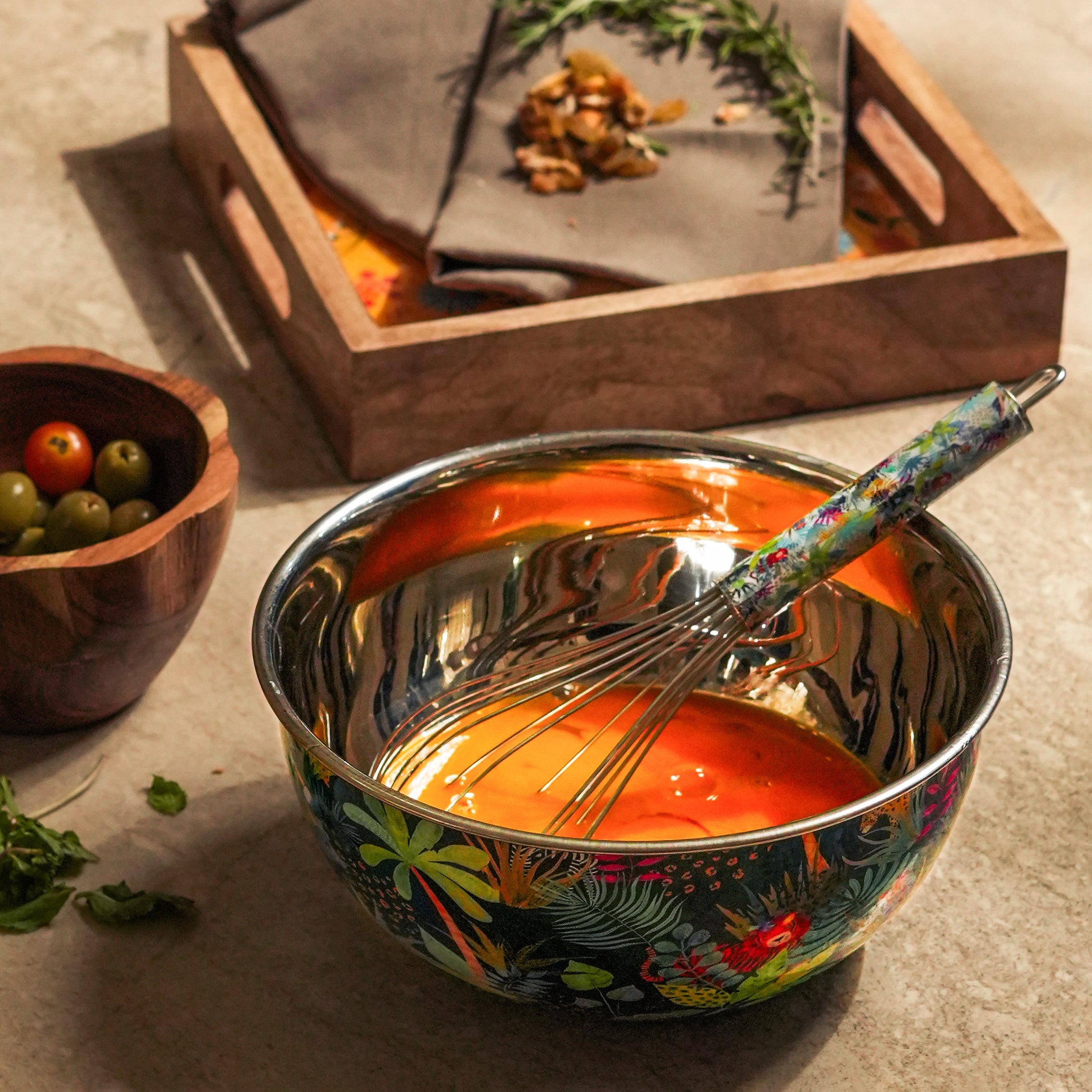 Rainforest Bloom Bowl & Whisk Stainless Steel Mixing Set