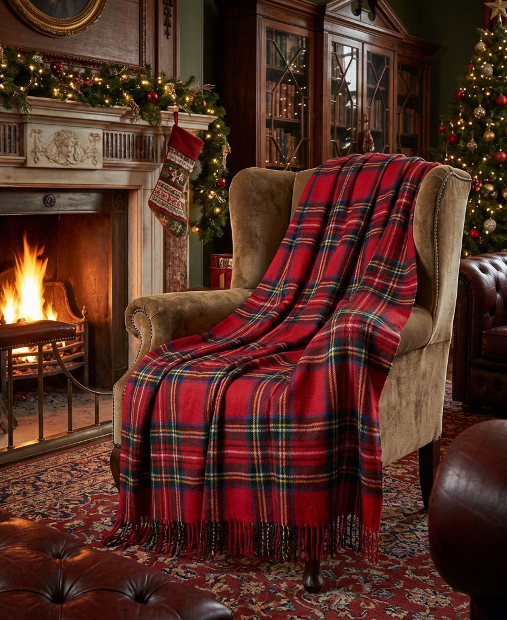 Highland Tweeds Shetland Lambswool Throw (Royal Stewart)-Throws and Blankets-[bar code]-Prince of Scots
