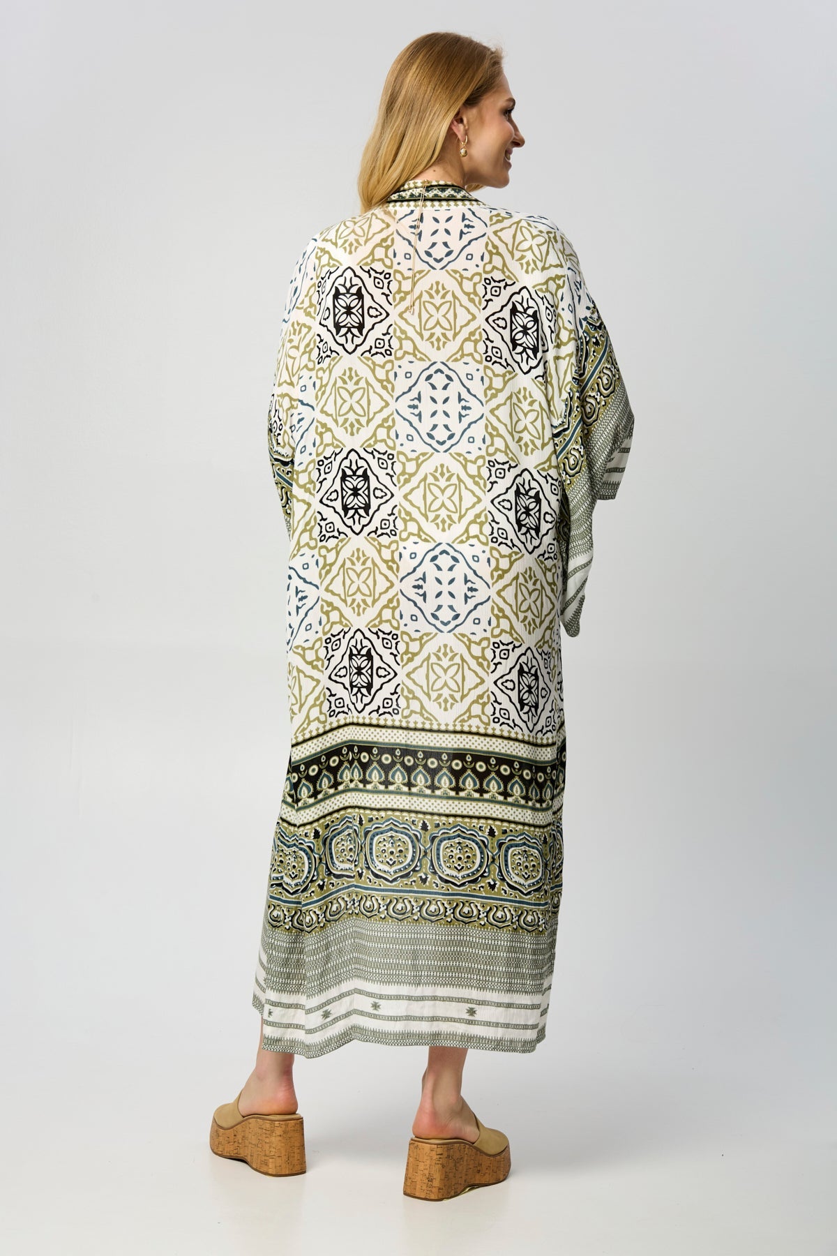 Mosaic Tile Pattern Kimono - White Combo