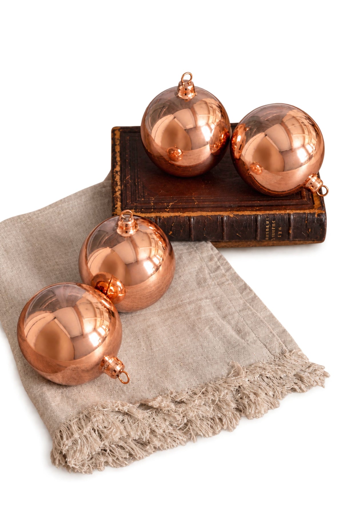 Vintage Inspired Copper Ball Ornaments (Set 2 or 4 )
