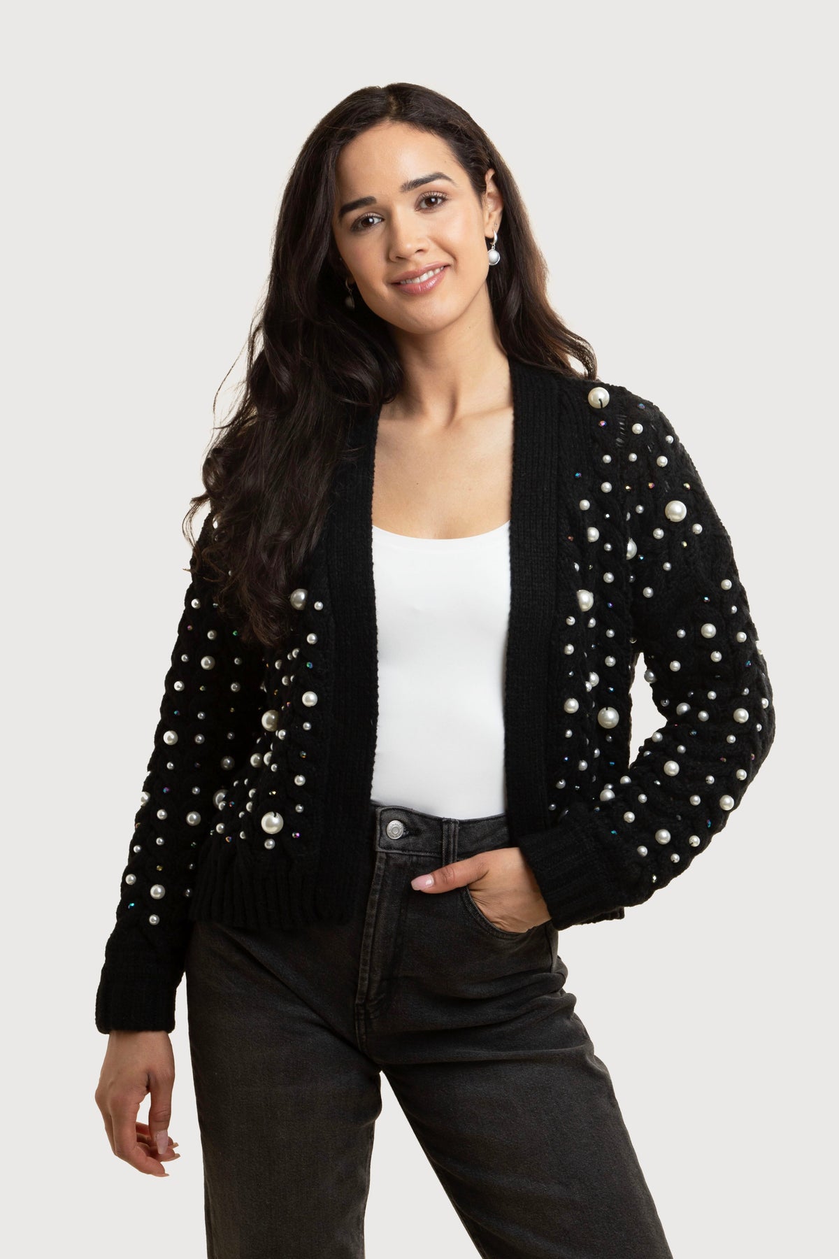 Holiday Cardigan Pearl Knit - Black