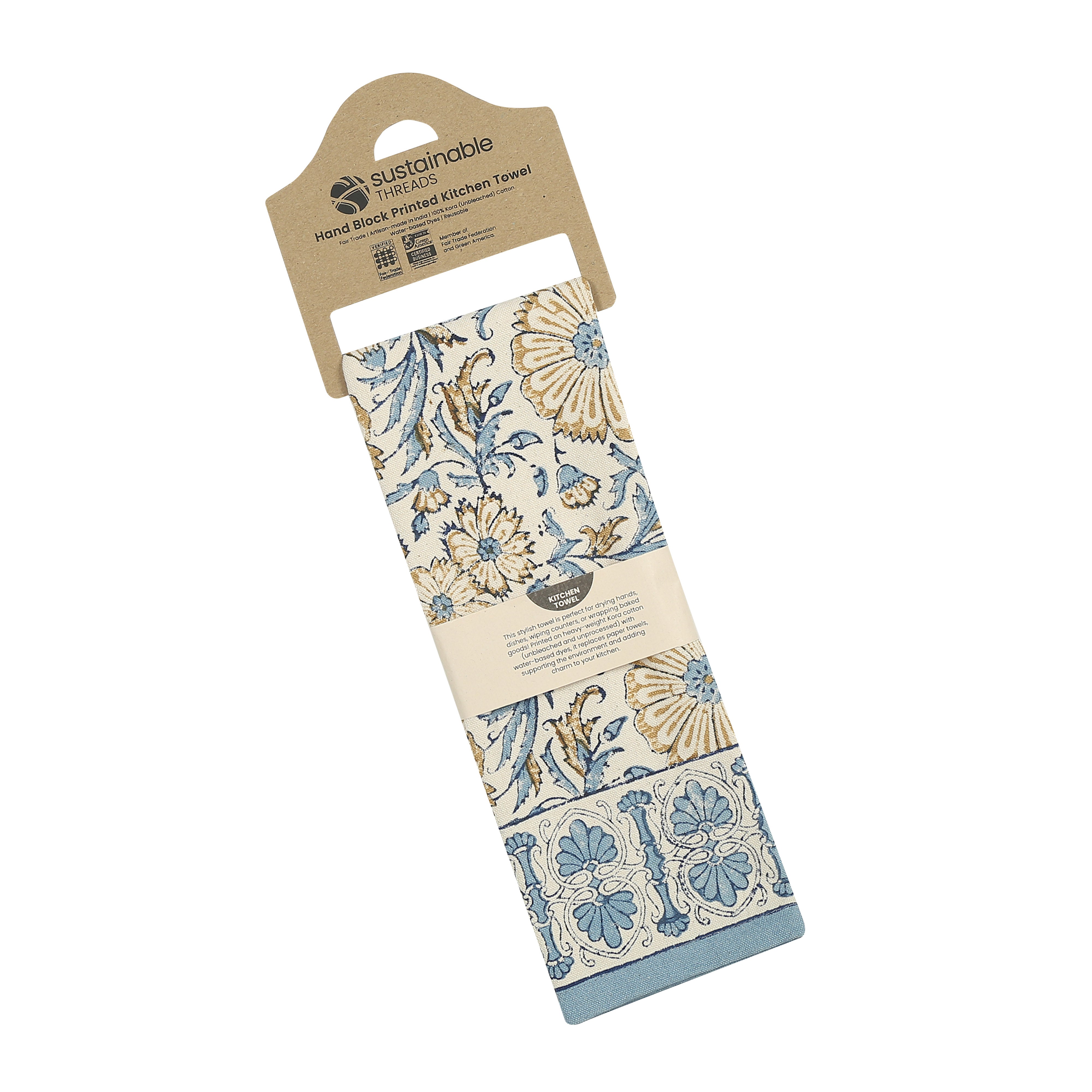 STREAMLINE - Set of 2. Hand Block Printed Kitchen Towels - Cotton - Fair Trade - Artisan Made