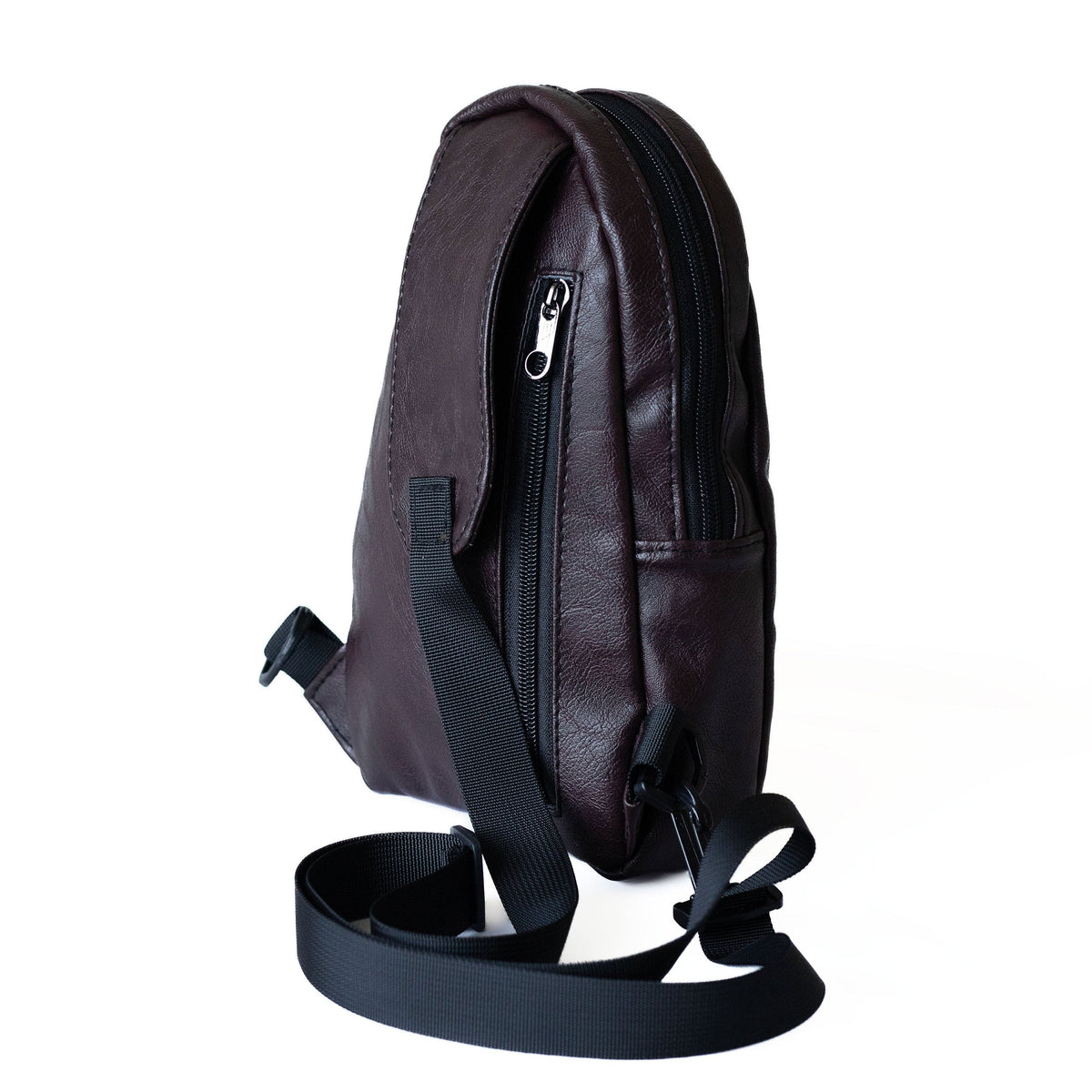 Buru plum vegan leather sling bag flat lay #color_plum