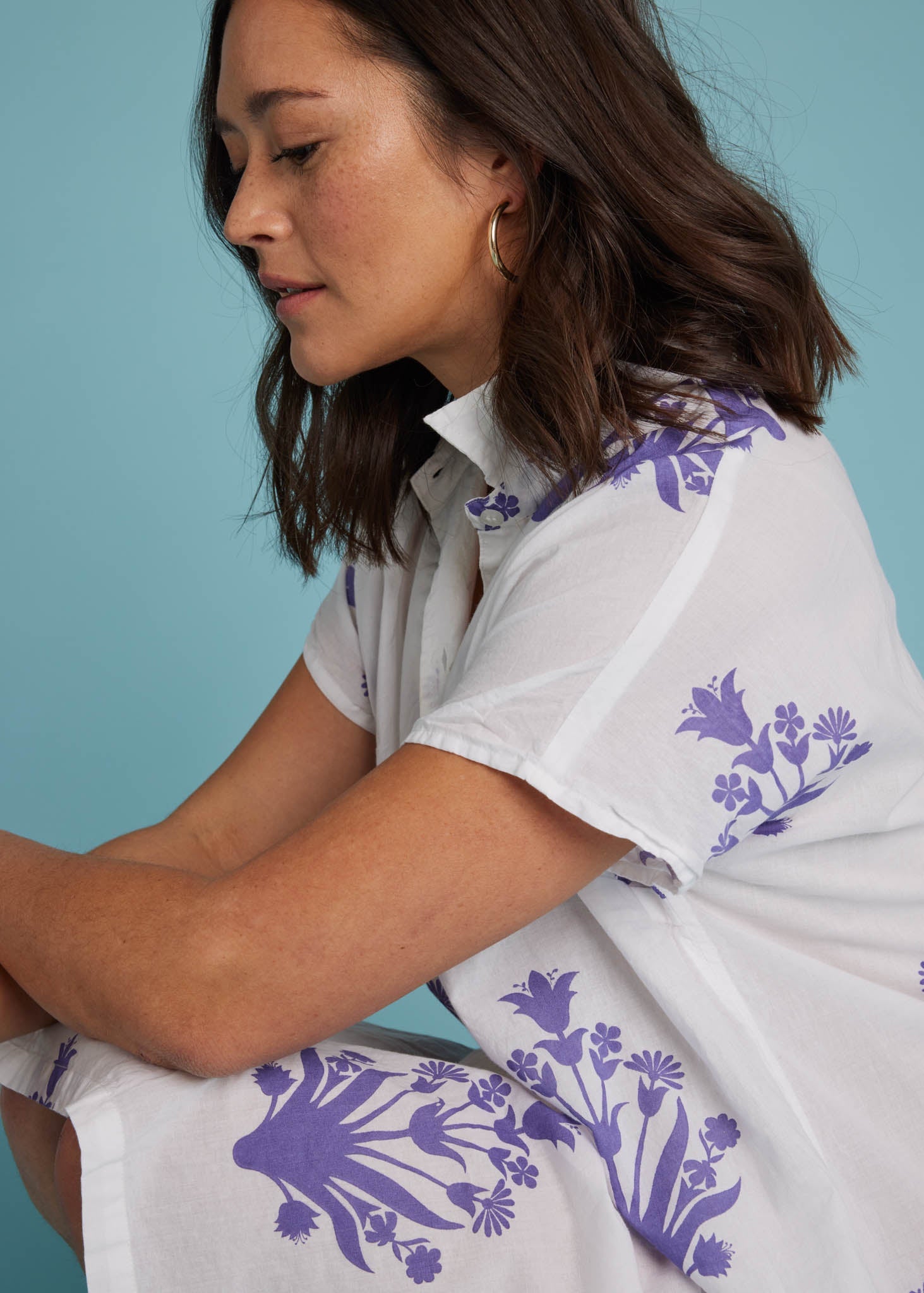 Scout Caftan - Cameo Floral Coastal Purple 3 - Side - Close up