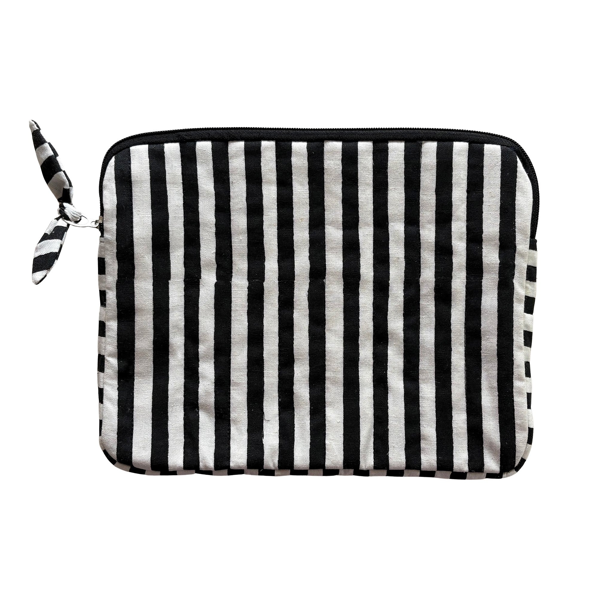 Quilted Cotton Tablet Sleeve + Hand Block Printed Stripes