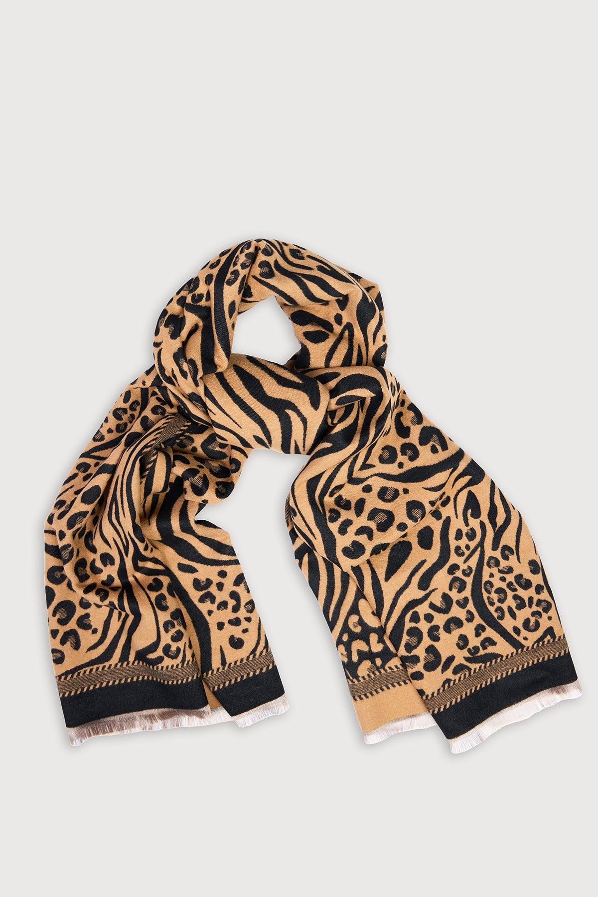 Animal Print Reversible Scarf - Camel